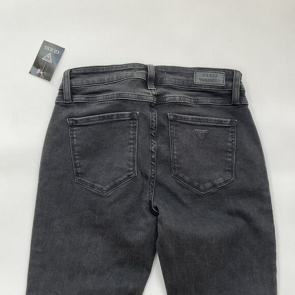 Guess Women’s Moto Zip Skinny Jeans In Black With Knee Silver Patch Size 27 - Picture 13 of 14